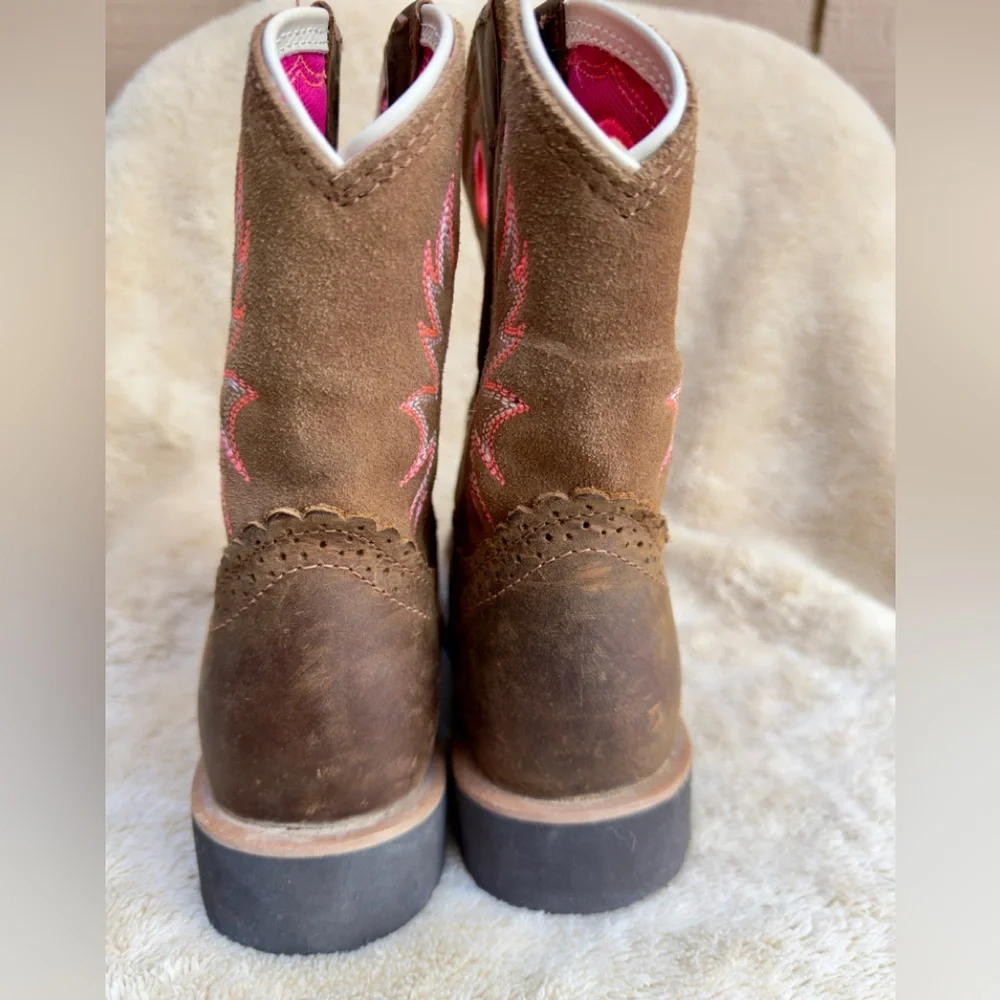 ARIAT GIRLS' FATBABY POWDER BROWN PINK LEATHER WESTERN ROUND‎ TOE BOOTS Sz 3 EUC